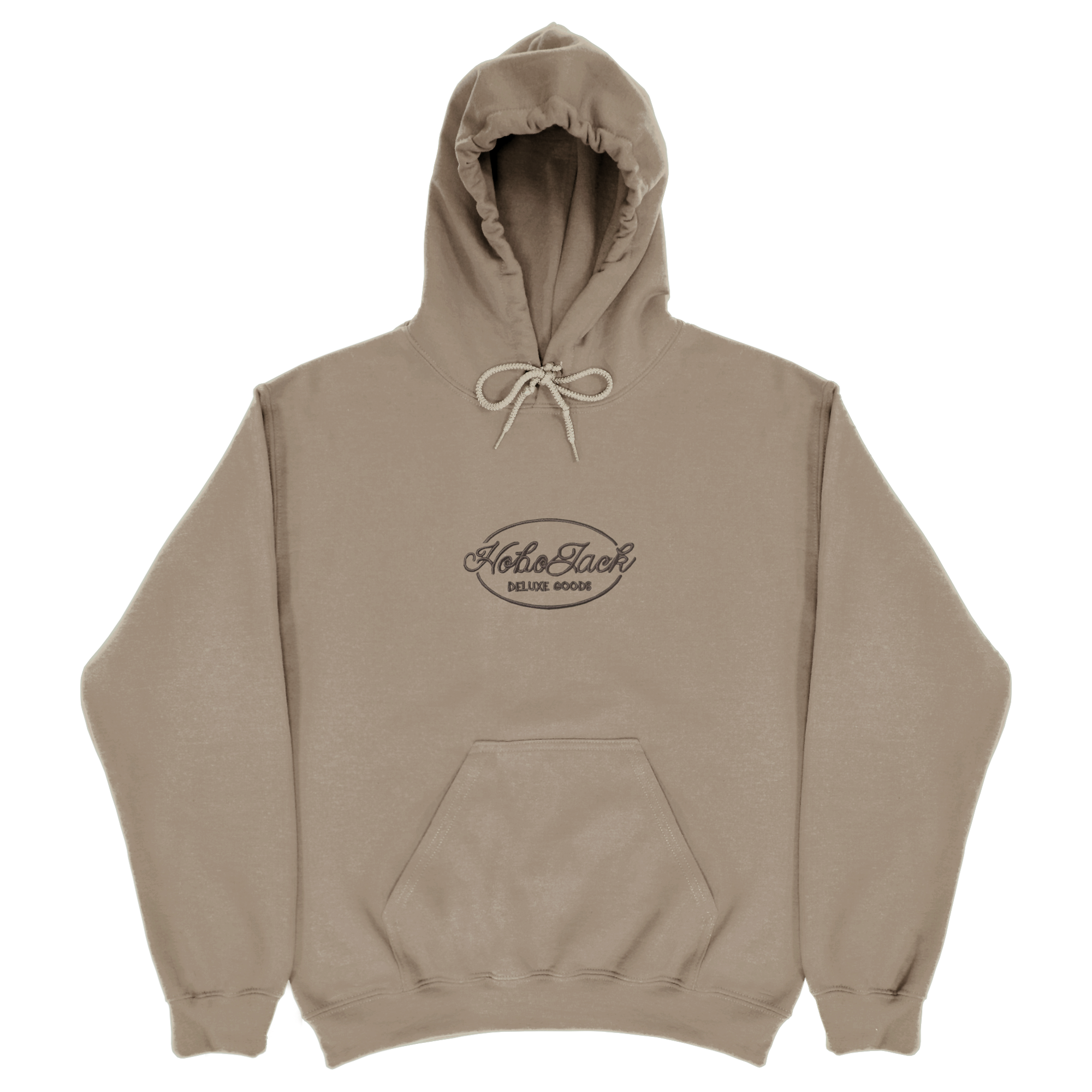 EMBROIDERED SCRIPT LOGO - HEAVY HOODIE - TAN – Hobo Jack