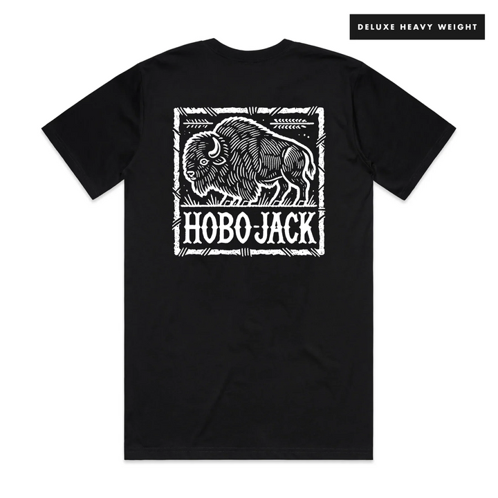 BISON JACK - FRONT & BACK - BLACK T-SHIRT - DELUXE HEAVY