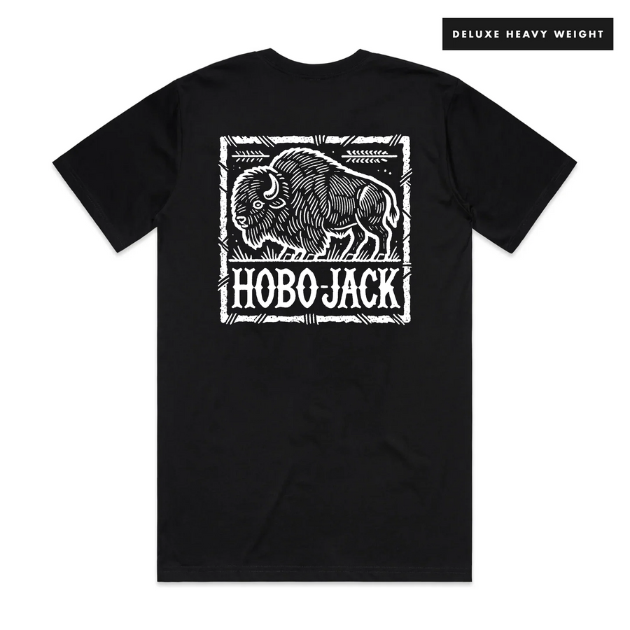 BISON JACK - FRONT & BACK - BLACK T-SHIRT - DELUXE HEAVY – Hobo Jack