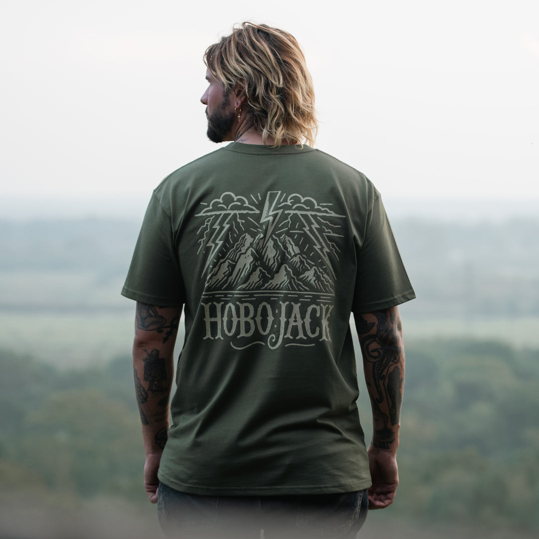 HIGH VOLTAGE - FRONT & BACK - MILITARY T-SHIRT - DELUXE HEAVY