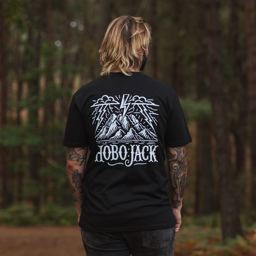 HIGH VOLTAGE - FRONT & BACK - BLACK T-SHIRT - DELUXE HEAVY