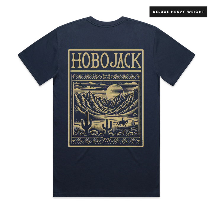MOUNTAIN JACK - FRONT & BACK - NAVY T-SHIRT - DELUXE HEAVY