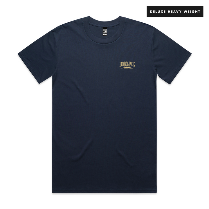 MOUNTAIN JACK - FRONT & BACK - NAVY T-SHIRT - DELUXE HEAVY