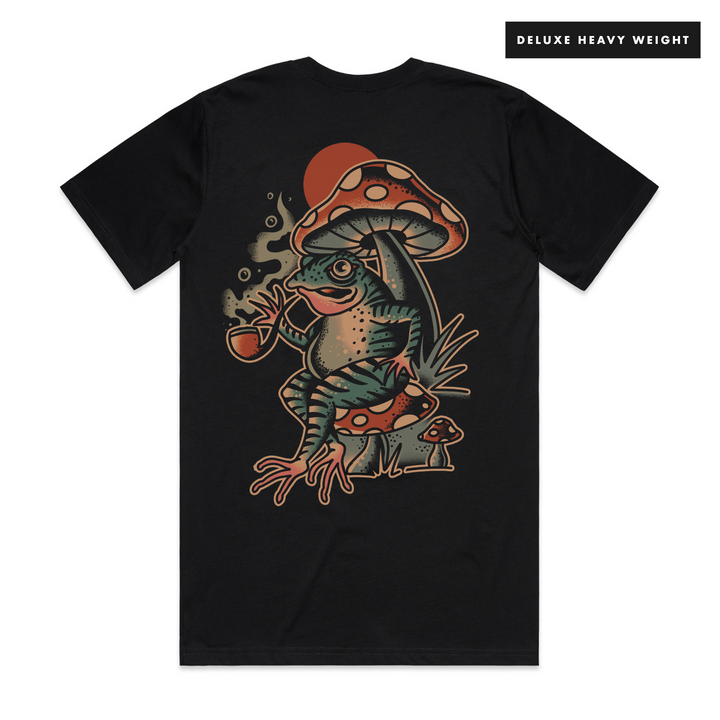 MYSTICAL FROG - FRONT & BACK - BLACK T-SHIRT - DELUXE HEAVY