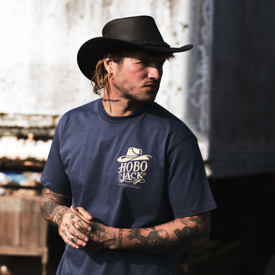 RODEO - NAVY & GOLD POCKET T-SHIRT - DELUXE HEAVY