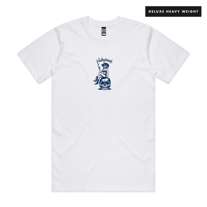 SITTING PRETTY - WHITE & NAVY FRONT PRINT T-SHIRT - DELUXE HEAVY