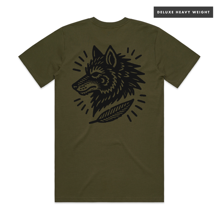 WOLF MOON - FRONT & BACK - MILITARY T-SHIRT - DELUXE HEAVY