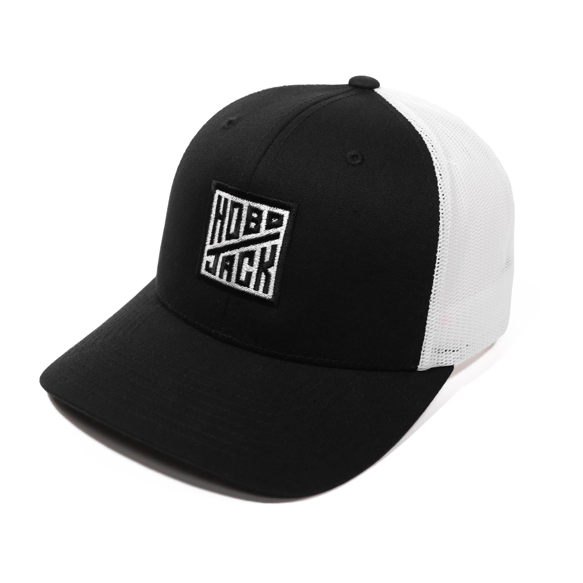 EMBLEM TRUCKER CAP DELUXE - BLACK & WHITE – Hobo Jack